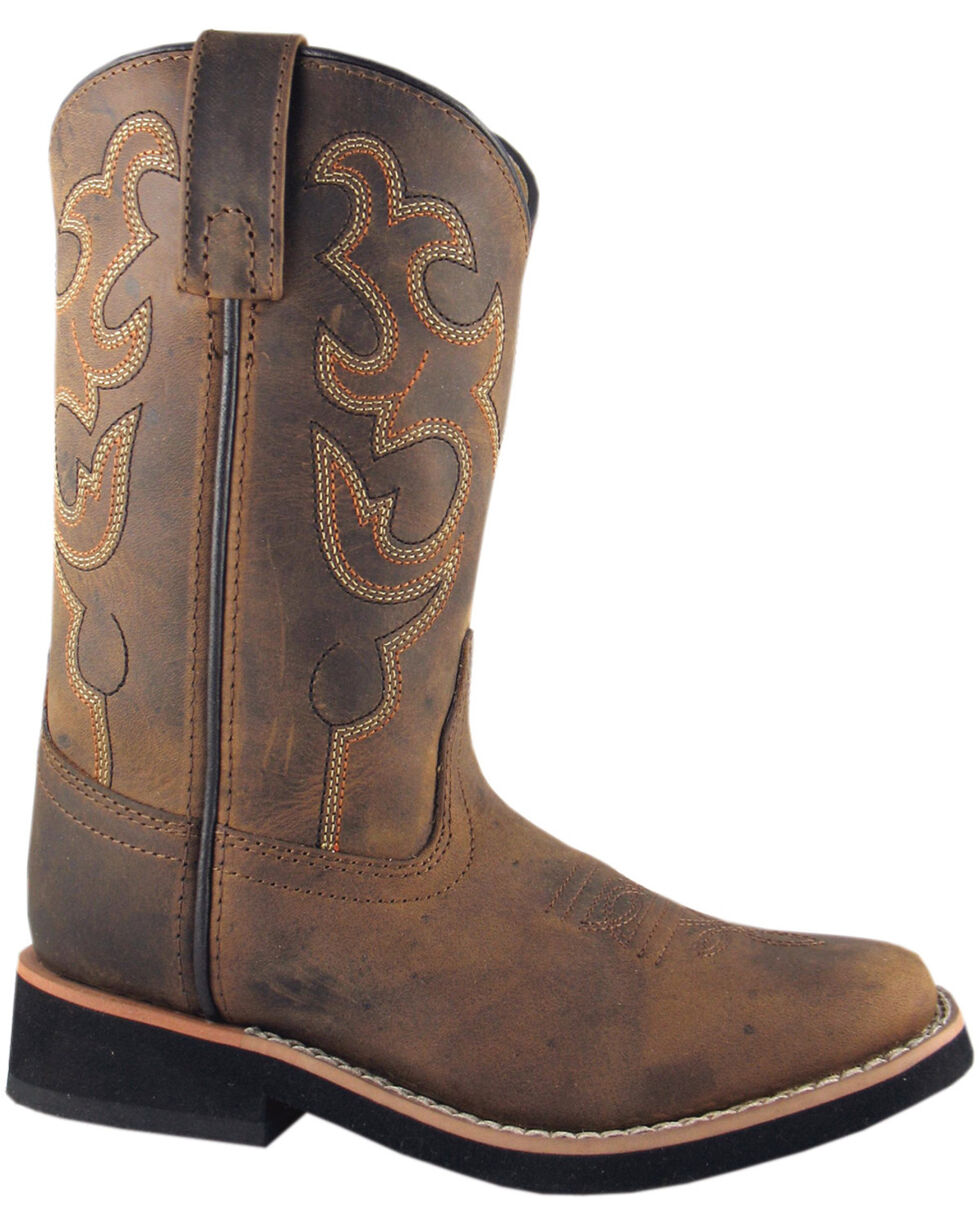 Details about  / Smoky Mountain Youth Kids Cognac Gator Style Leather Square Toe Cowboys Boots